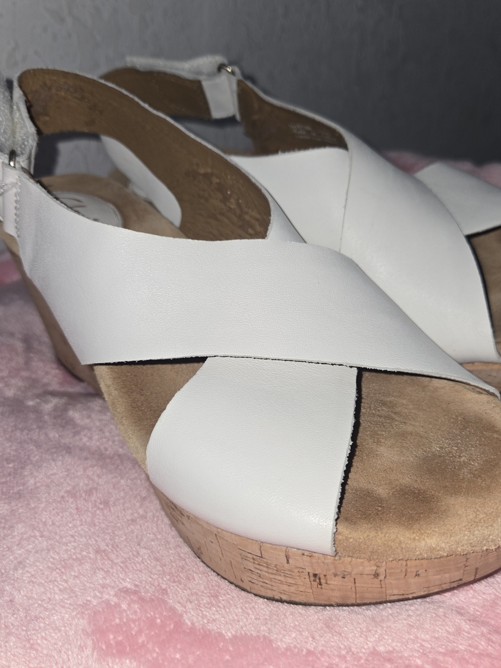 Clarks Artisan White Leather Strappy Cork Wedge Sandals - Picture 4 of 7